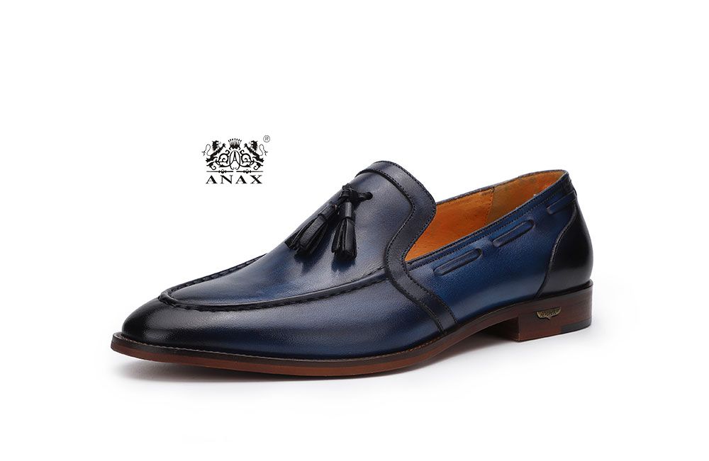 Blue Leather Tassels Loafer Shoes