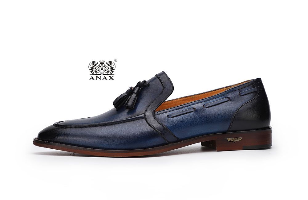 Blue Leather Tassels Loafer Shoes