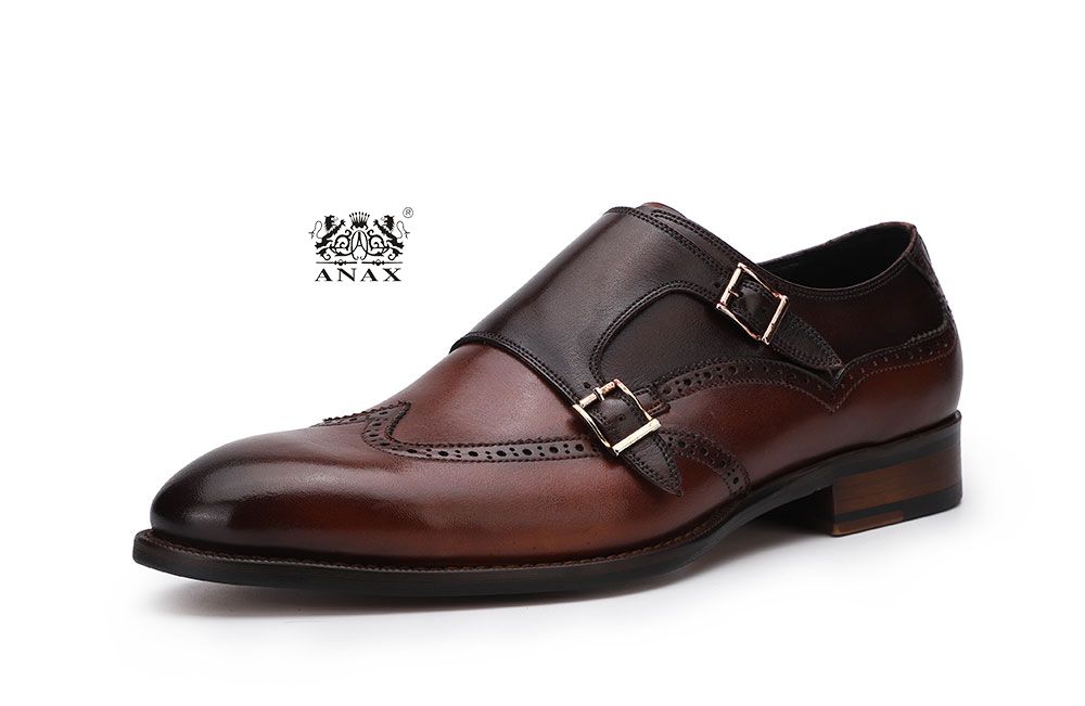 Brown Leather Buckle Loafers Shoes