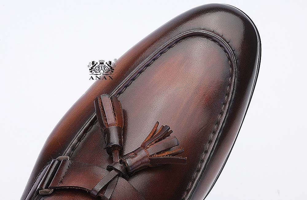 Cow Leather Tassels Slip on Loafers Shoes