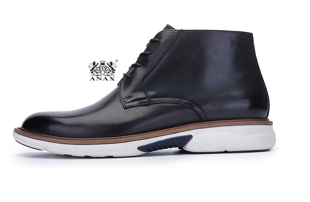 Black Leather Casual Derby Boots