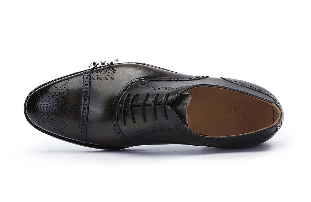 Black Leather Brogue Oxford Dress Shoes