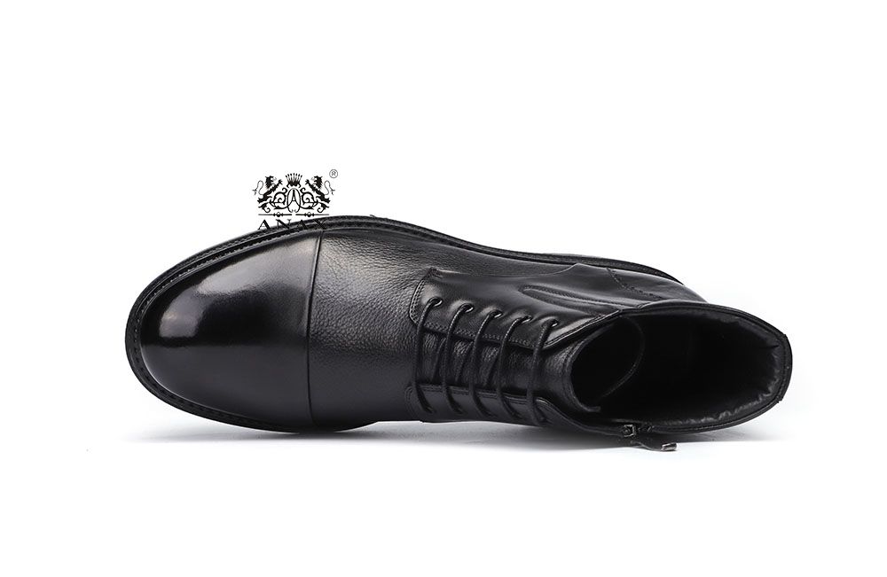 Black Leather Casual Derby Boots Rubber Outsole