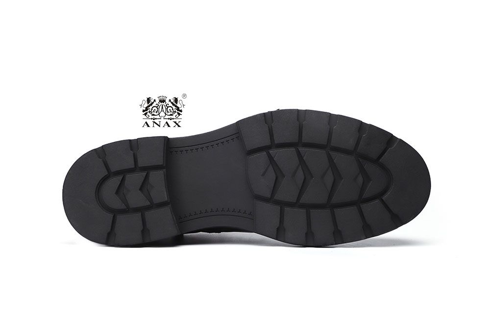 Black Leather Casual Derby Boots Rubber Outsole