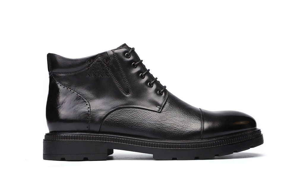 Black Leather Casual Derby Boots Rubber Outsole