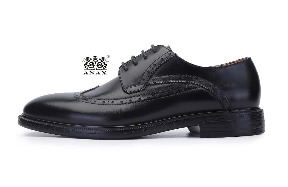 Black Leather Brogue Derby Casual Shoes