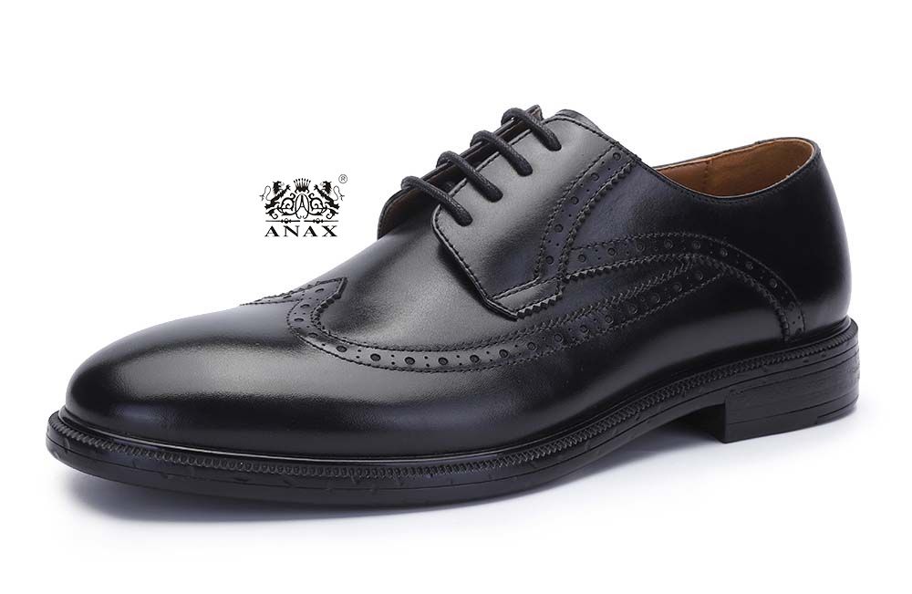 Black Leather Brogue Derby Casual Shoes