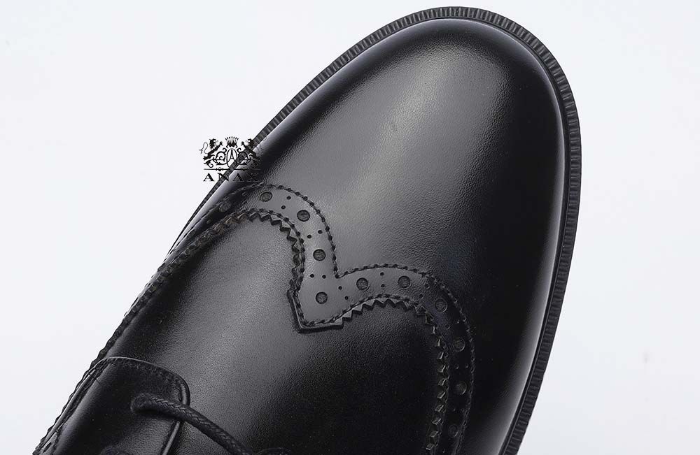 Black Leather Brogue Derby Casual Shoes