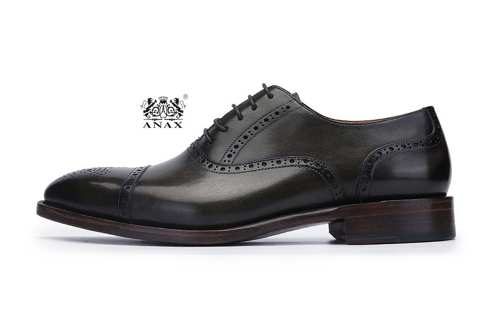 Black Leather Brogue Oxford Dress Shoes