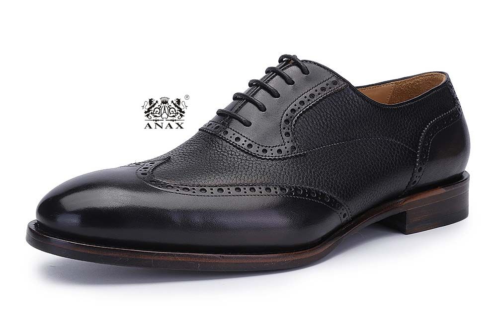 Black Leather Brogue Oxford Shoes